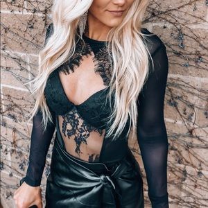 Mesh sexy lace cutout bodysuit